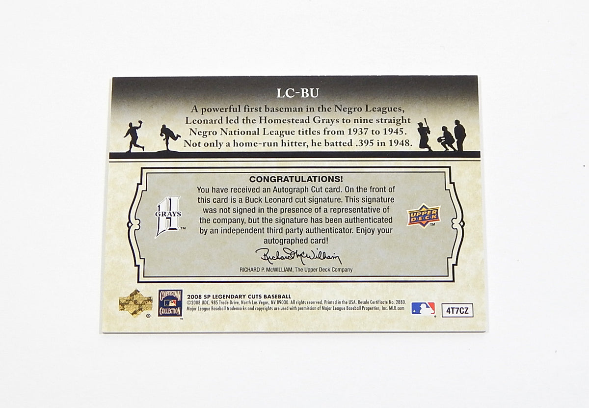 2008 SP Legendary Cuts Legendary Signatures Buck Leonard #LC-BU Auto #'d /62 Pic2
