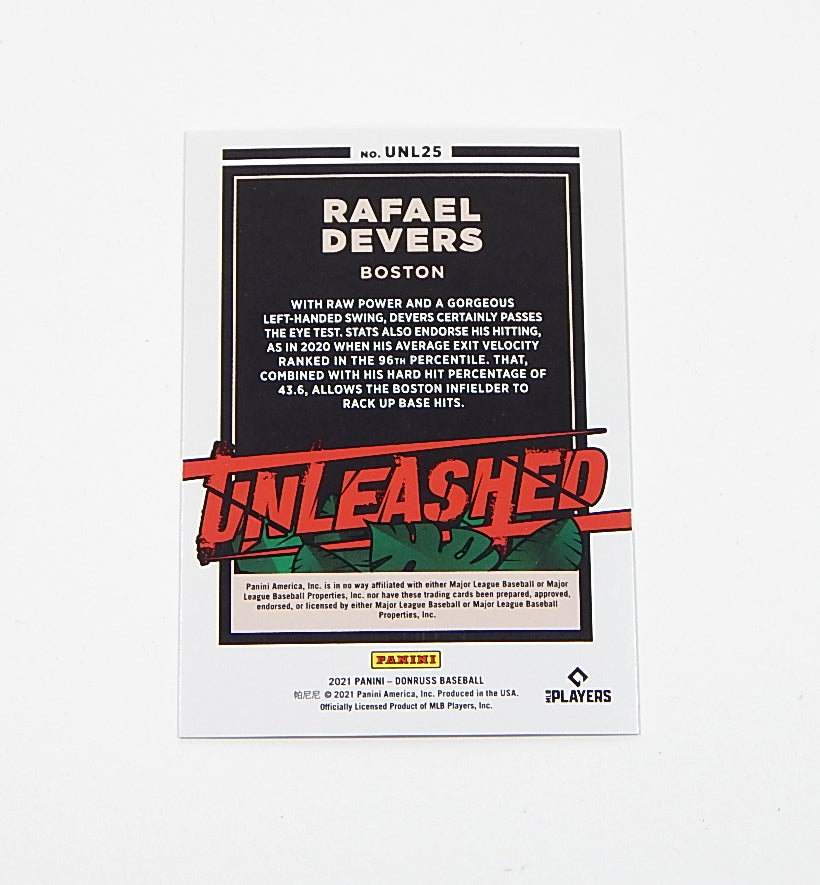 2021 Panini Donruss Unleashed Gold Rafael Devers #UNL25 #'d /99 Red Sox Pic2