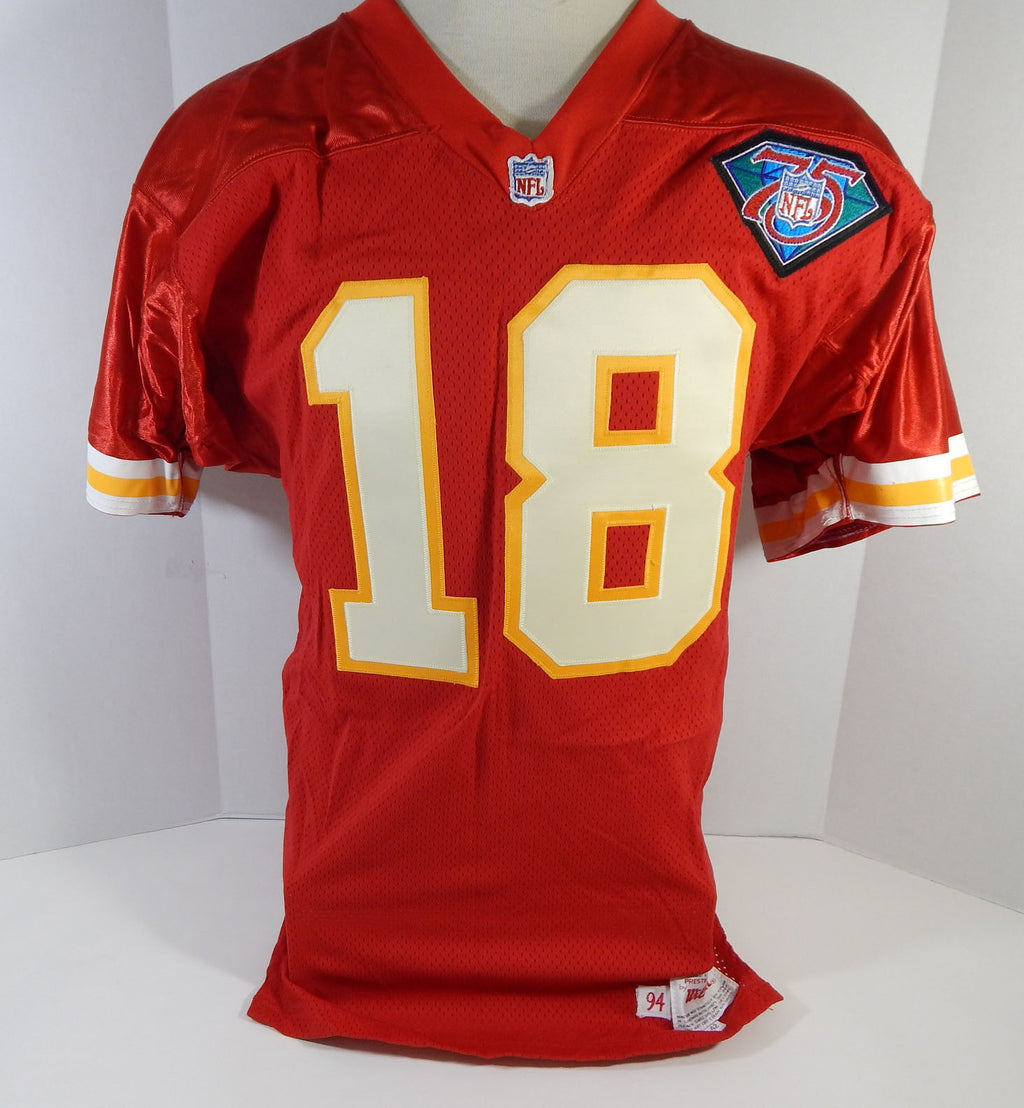 1994 Kansas City Chiefs #18 Game Issued Red Jersey 75th Patch DP17393