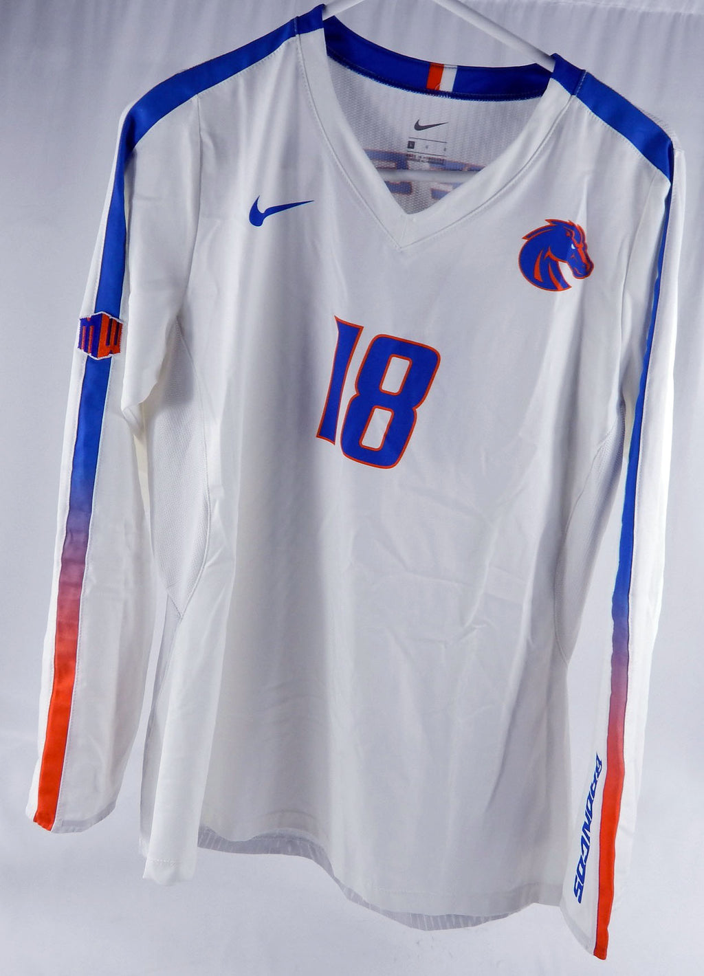 2018 Boise State Broncos #18 Game Used White Jersey Womens Soccer L 041