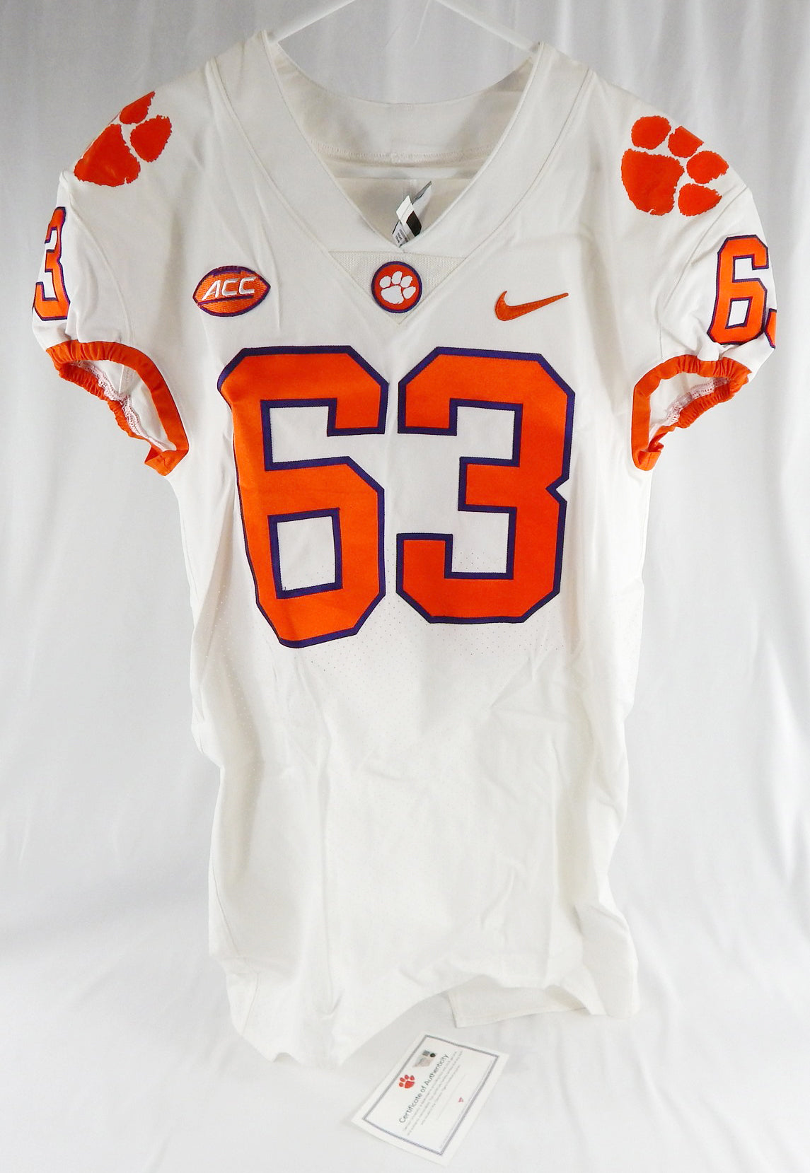 2017-22 Clemson Tigers #63 Game Issued Pos Used White Jersey Football NP R 46 71