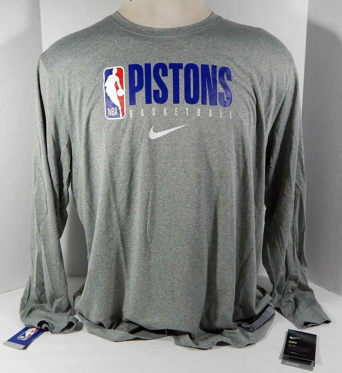 2019-20 Detroit Pistons Team Issued Grey LS Training Shirt Nike 063 XXL 69S