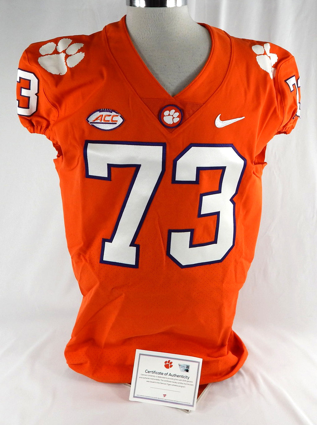 2017-22 Clemson Tigers #73 Game Issued Orange Jersey Football 46 751