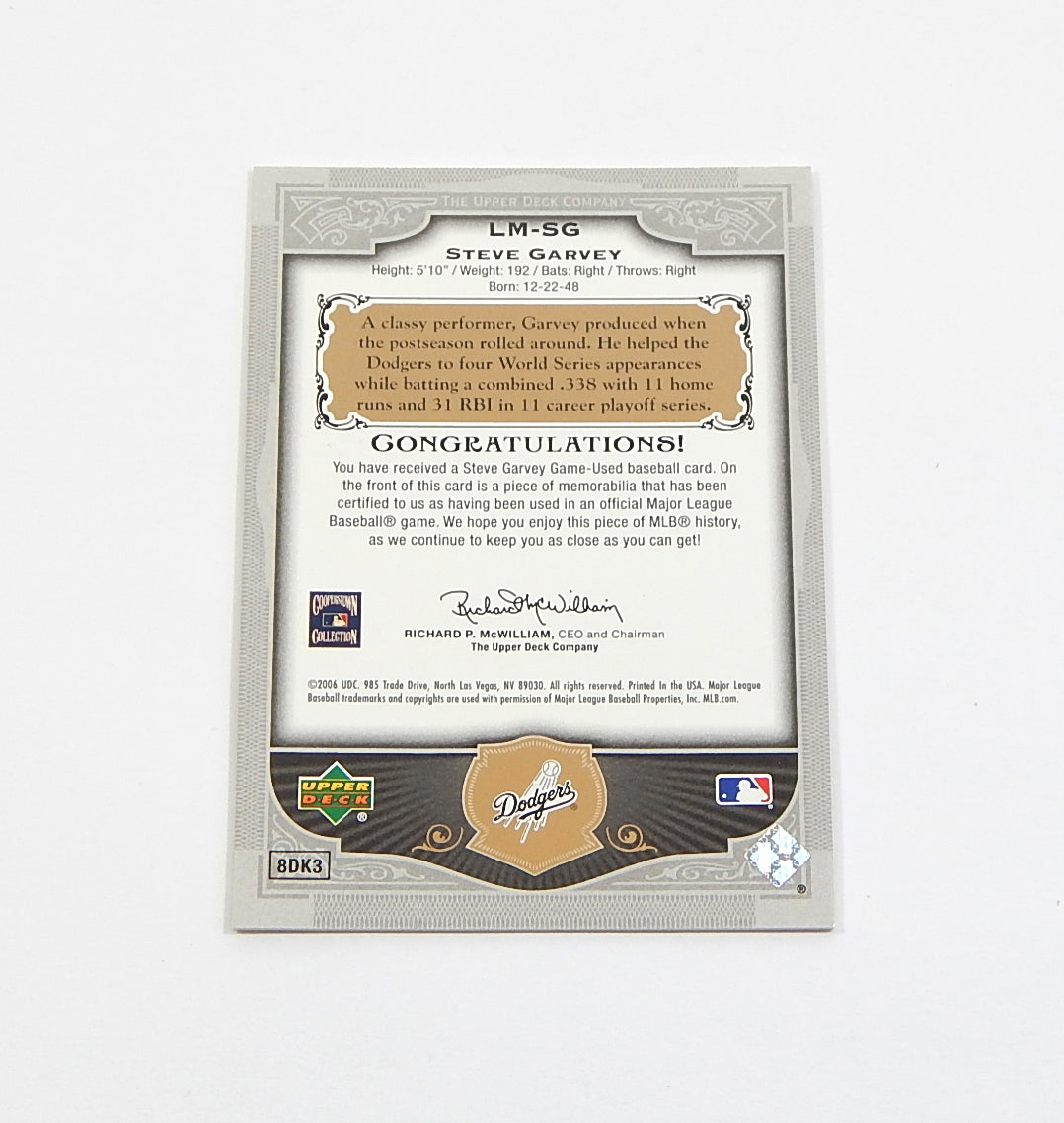 2006 SP Legendary Cuts Legendary Material Gold Steve Garvey #LM-SG Used Bat /225 Pic2