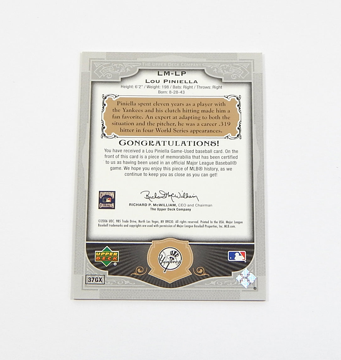 2006 SP Legendary Cuts Legendary Material Gold Lou Pinella #LM-LP Bat Relic /225 Pic2