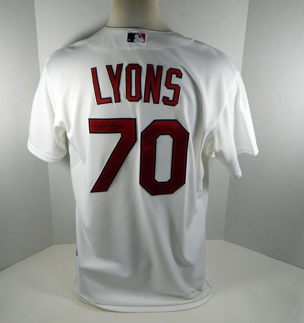 2015 St. Louis Cardinals Tyler Lyons #70 Signed White Jersey Oscar Taveras Pin