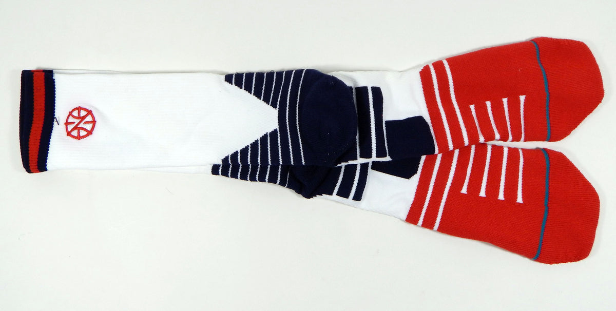 1-Pair New Orleans Pelicans NBA Team Issued White Red & Blue Socks Crew XXL New Pic2