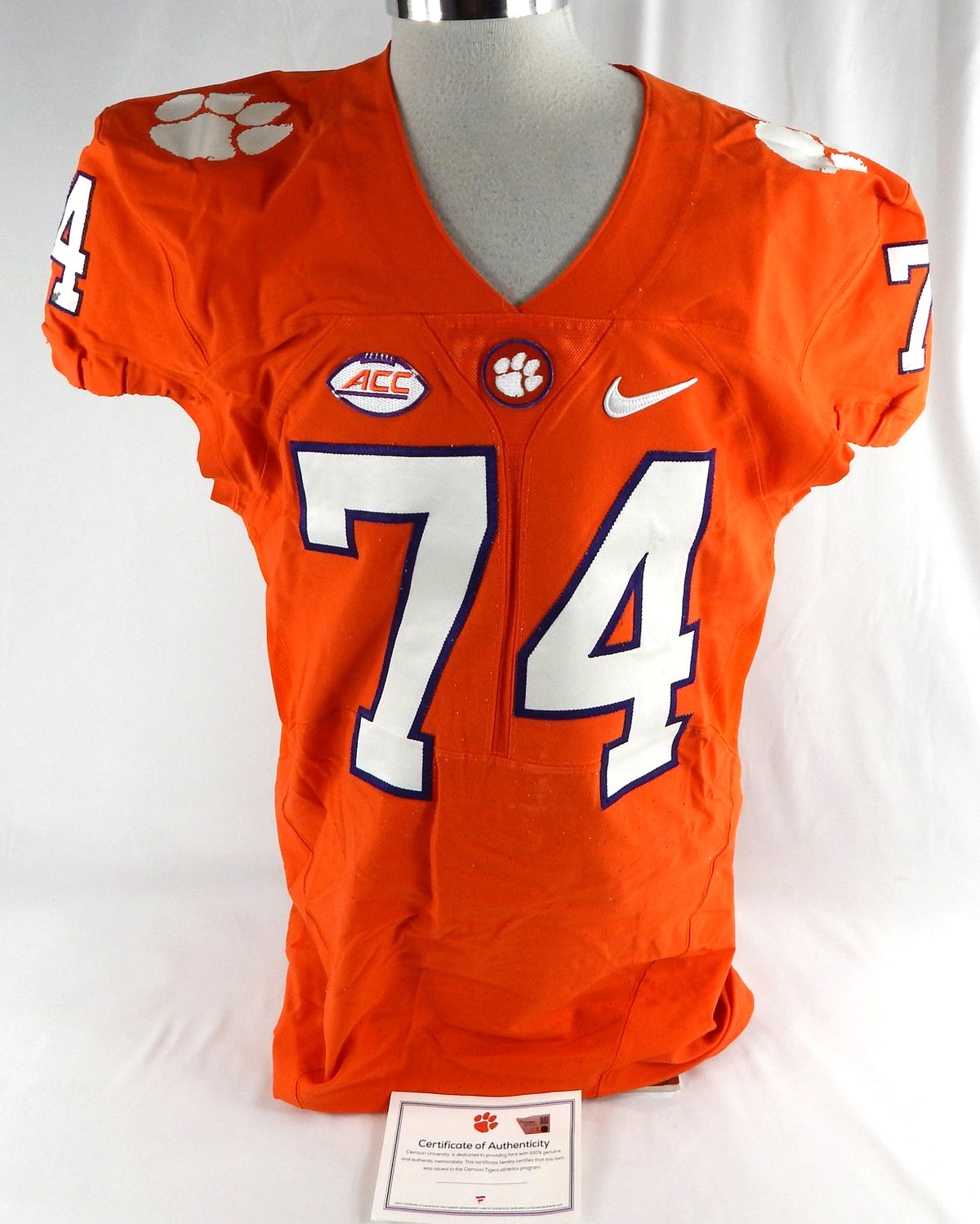 2016 Clemson Tigers #74 Game Issued Pos Used Orange Jersey Football NP Rem 46 5