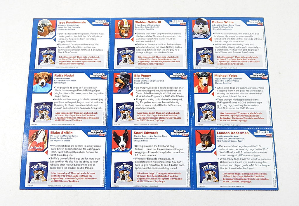 2013 Sports Illustrated for Kids 9-Card Sheet Dogs Phelps Yelps Bichon White Pic2