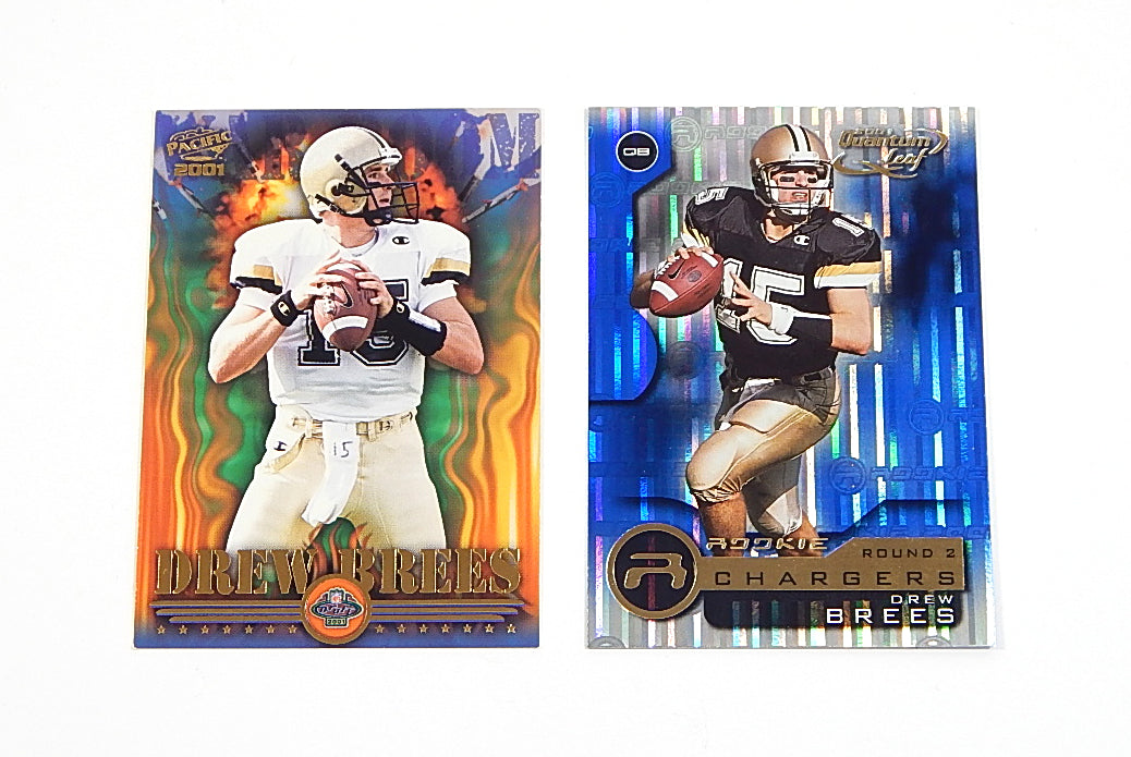 Lot of (2) 2001 Drew Brees RC's Rookies Pacific #4 Leaf Quantum #202