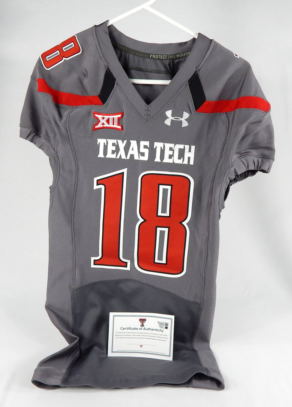 2014 Texas Tech Red Raiders #18 Game Issued Pos Used Grey Jersey 44 DP65745