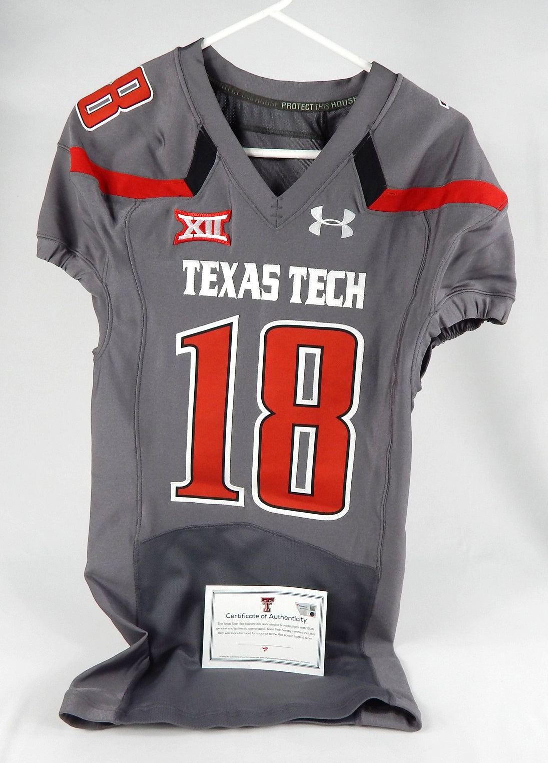 2014 Texas Tech Red Raiders #18 Game Issued Pos Used Grey Jersey 44 DP65745