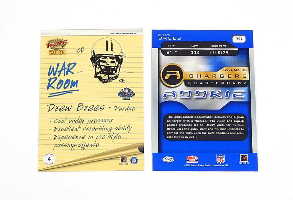 Lot of (2) 2001 Drew Brees RC's Rookies Pacific #4 Leaf Quantum #202 Pic2