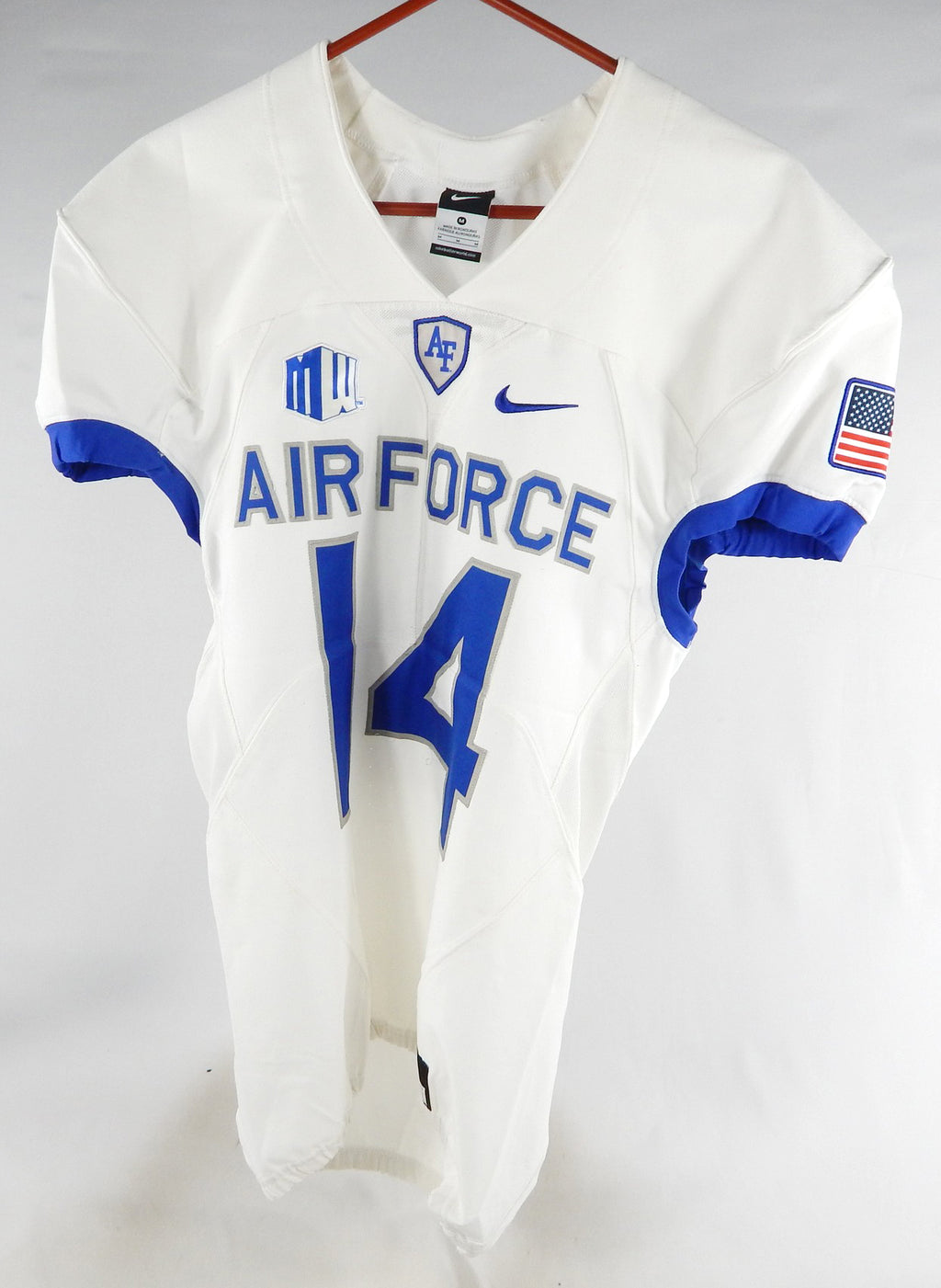 Air Force Falcons #14 Game Used White Jersey Name Plate Removed M DP80869
