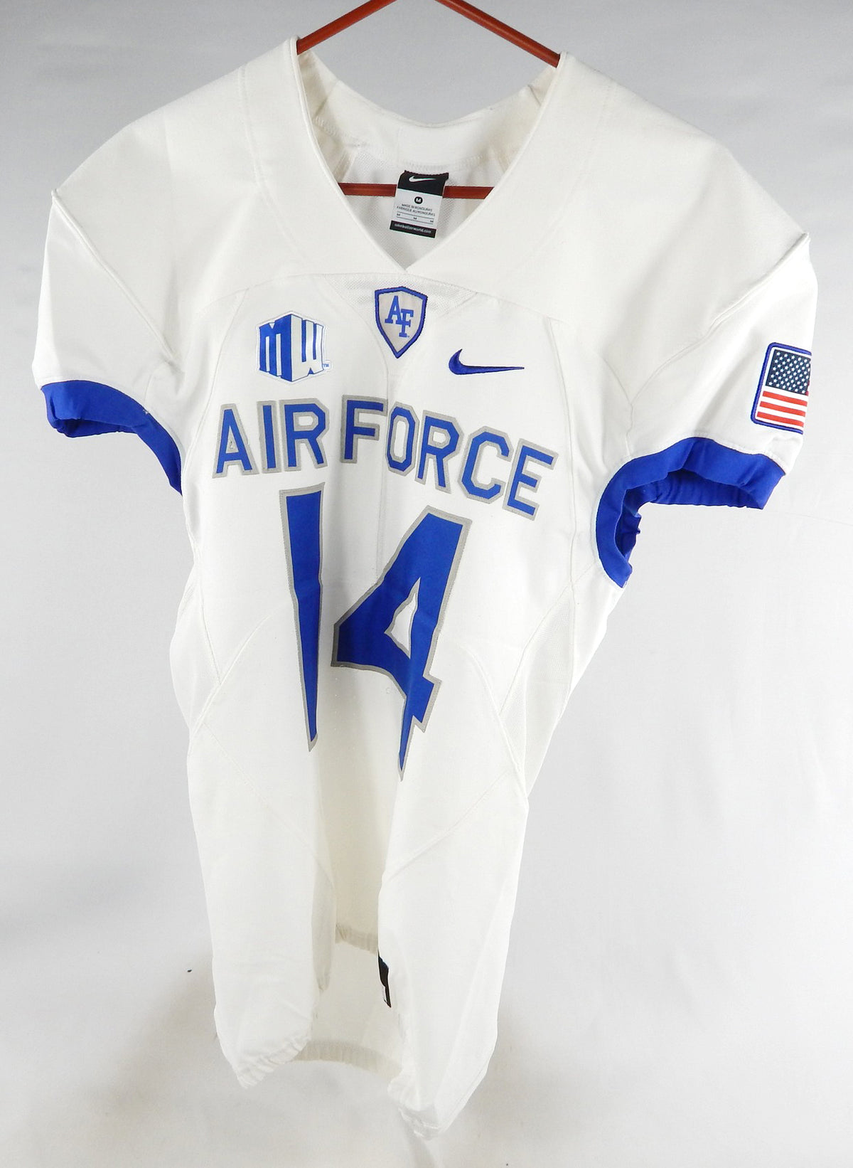 Air Force Falcons #14 Game Used White Jersey Name Plate Removed M DP80869