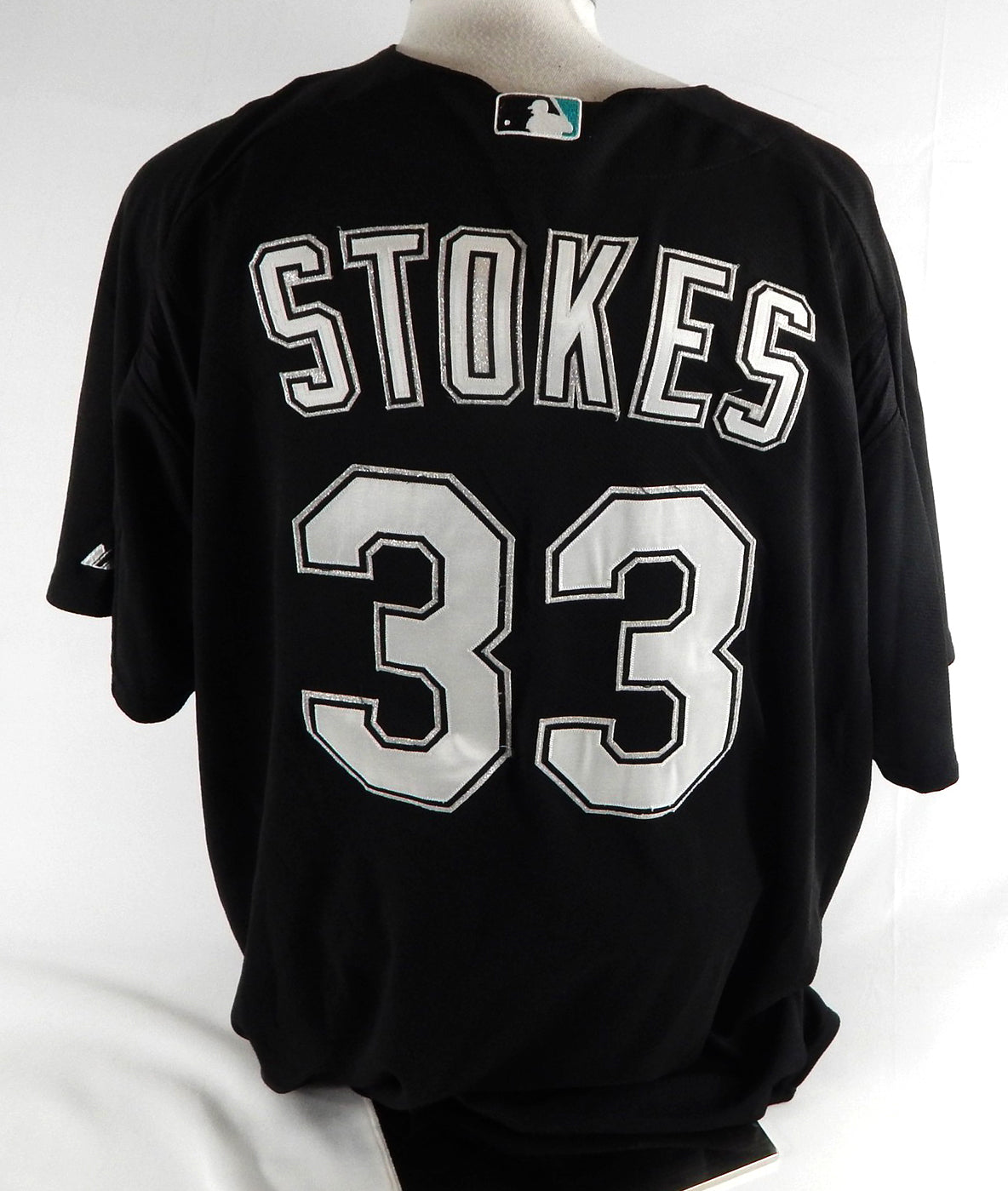 2003-06 Florida Marlins Jason Stokes #33 Game Used Black Jersey BP ST XXL 788 Pic2