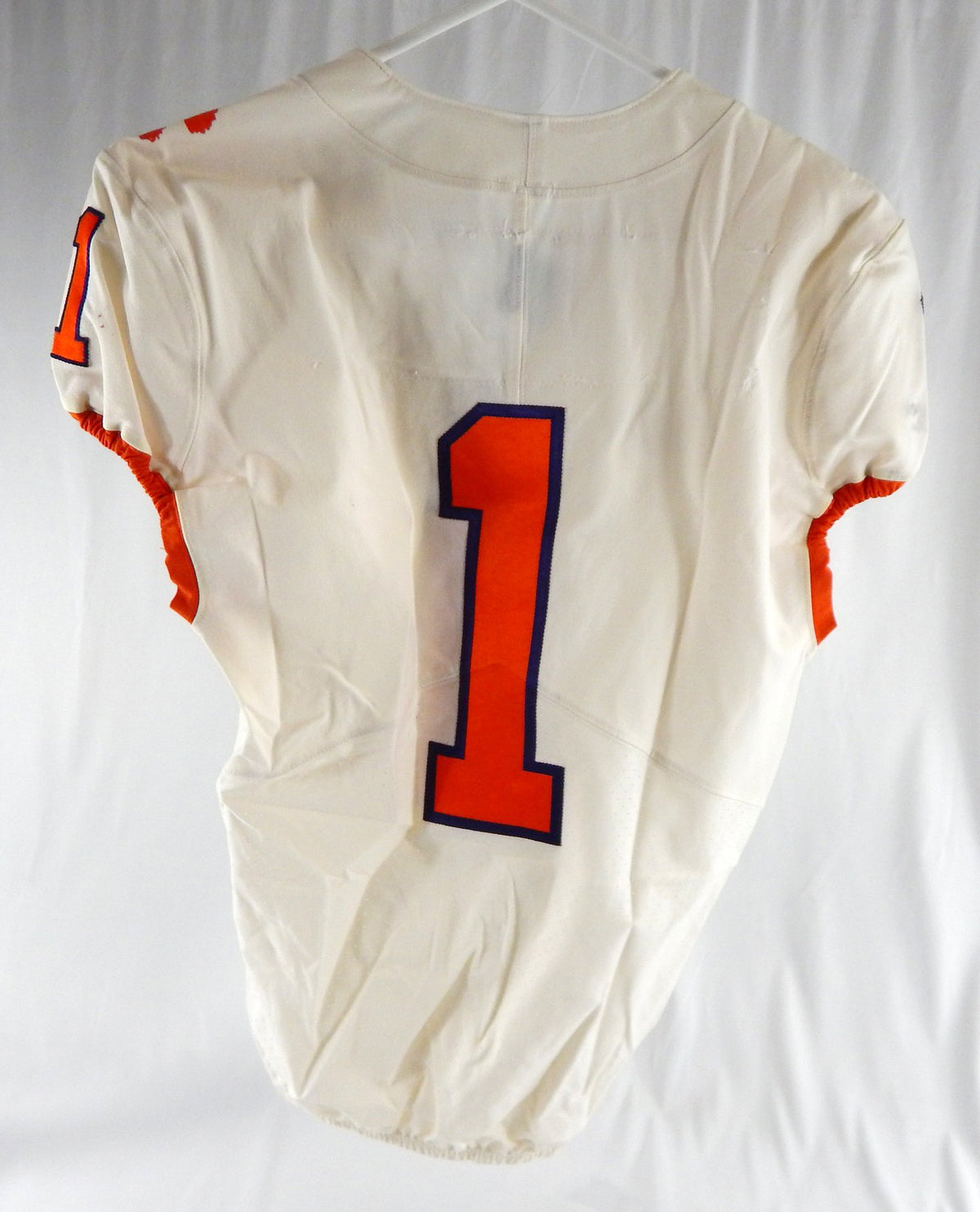 2017-22 Clemson Tigers #1 Game Issued Pos Used White Jersey Football NP R 38 892 Pic2