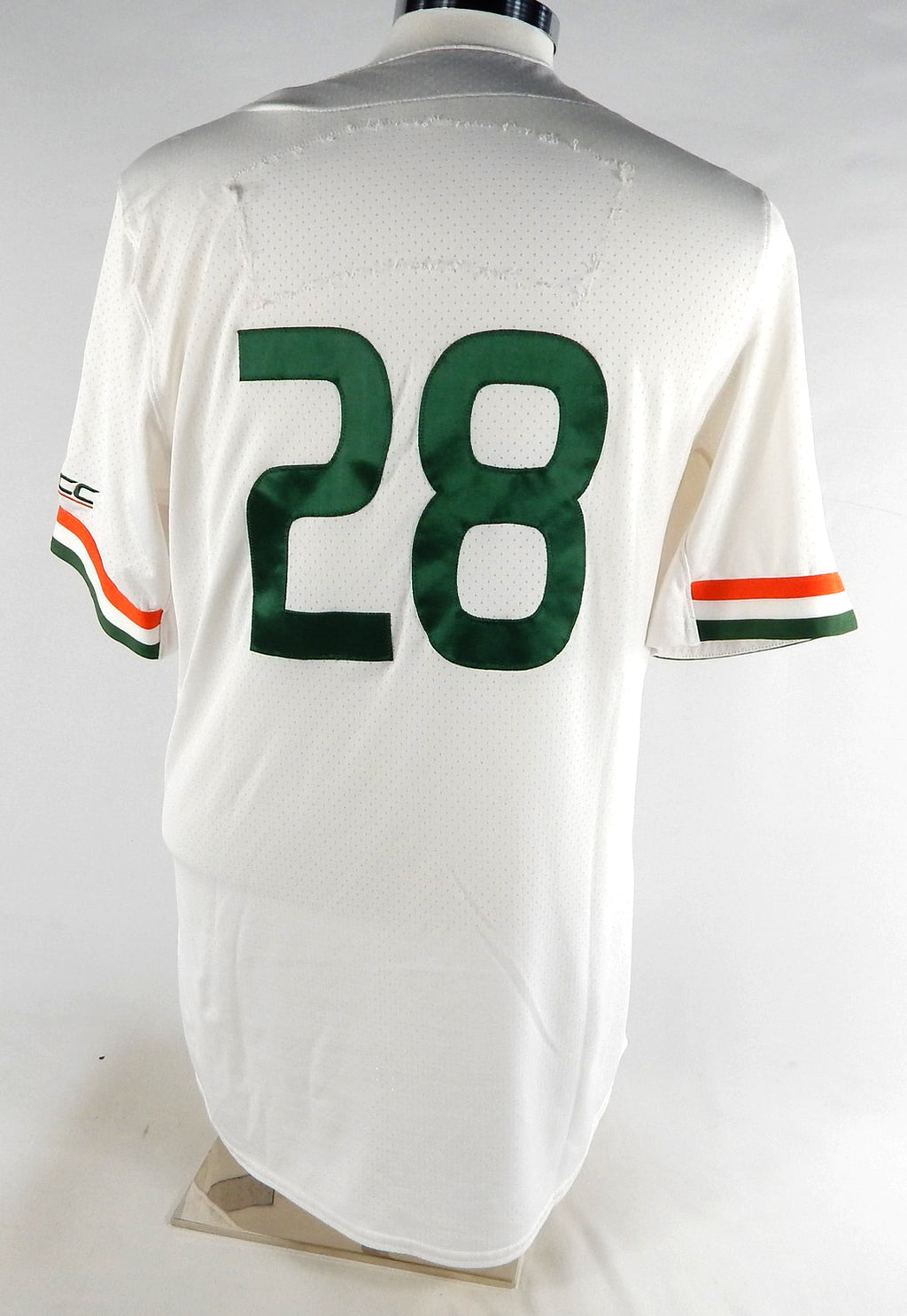 Miami Hurricanes #28 Game Used White Jersey Baseball Name Plate Removed 42 812 Pic2