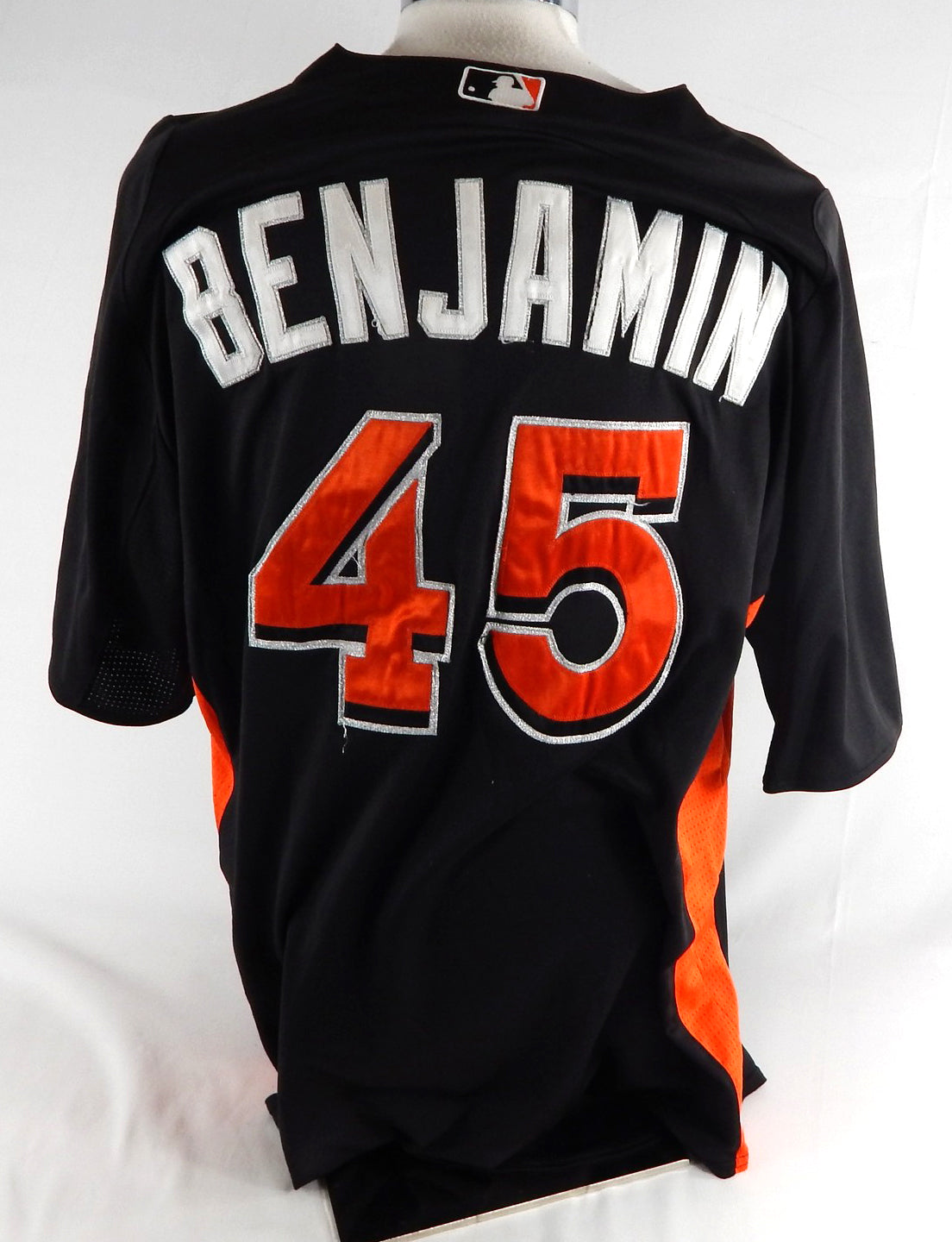 Miami Marlins Benjamin #45 Game Used Black Jersey BP ST 48 791 Pic2