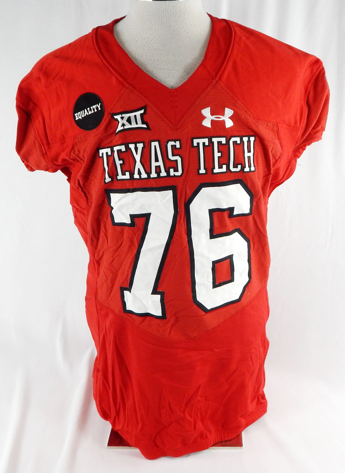 2017 Texas Tech Red Raiders #76 Game Used Red Jersey Equality Patch Football 3
