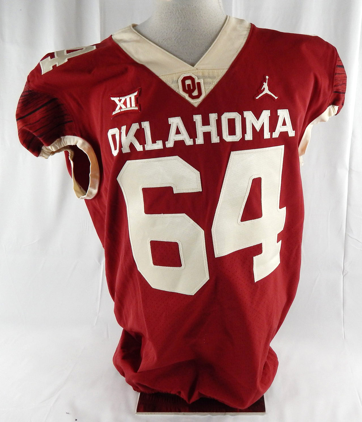 2018 Oklahoma Sooners #64 Game Used Crimson Red Jersey Alt NP Rem 48 234