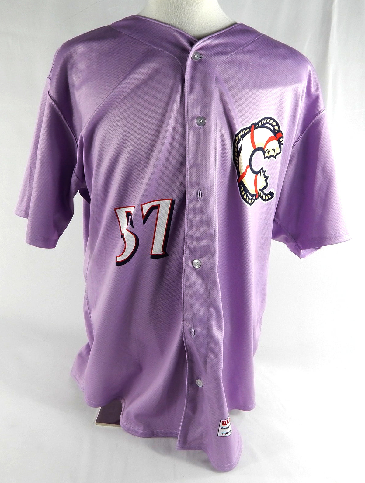 2019 Clearwater Threshers #57 Game Issued Pos Used Purple Jersey Strike Cancer 1