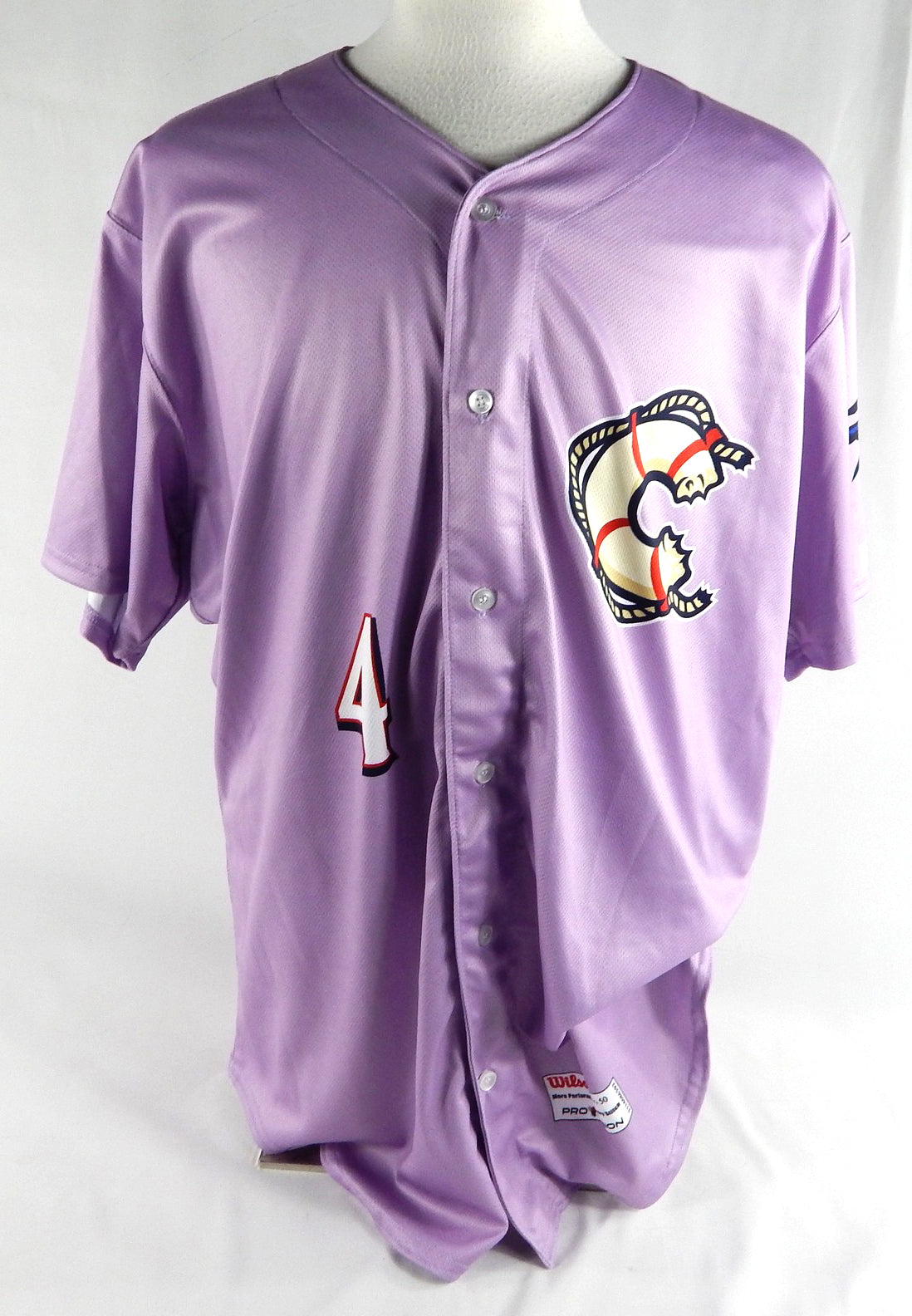 2019 Clearwater Threshers #4 Game Issued Pos Used Purple Jersey Cancer 50 942