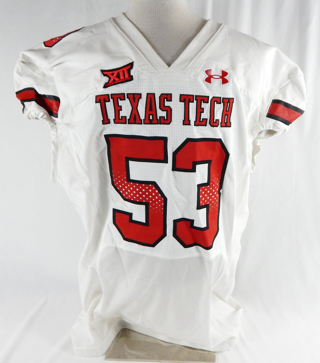 2022 Texas Tech Red Raiders #53 Game Used White Jersey Football NP Rem 54 035