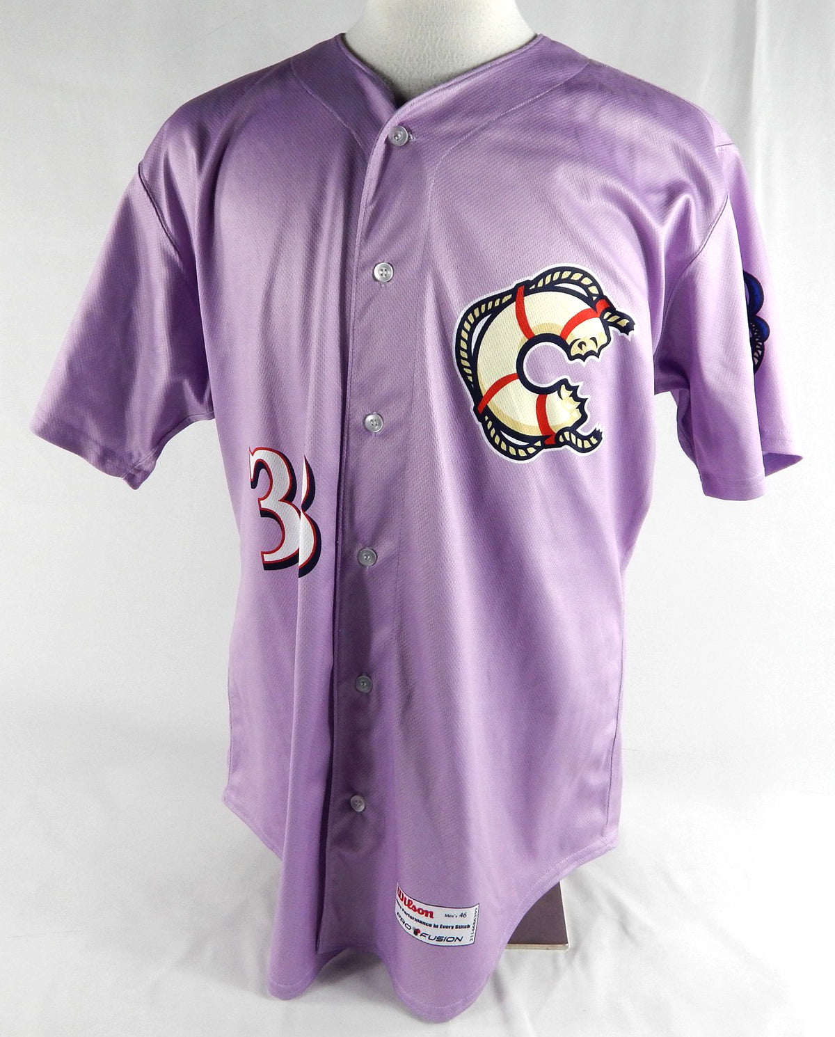2019 Clearwater Threshers #33 Game Issued Pos Used Purple Jersey Strike Out 46 4