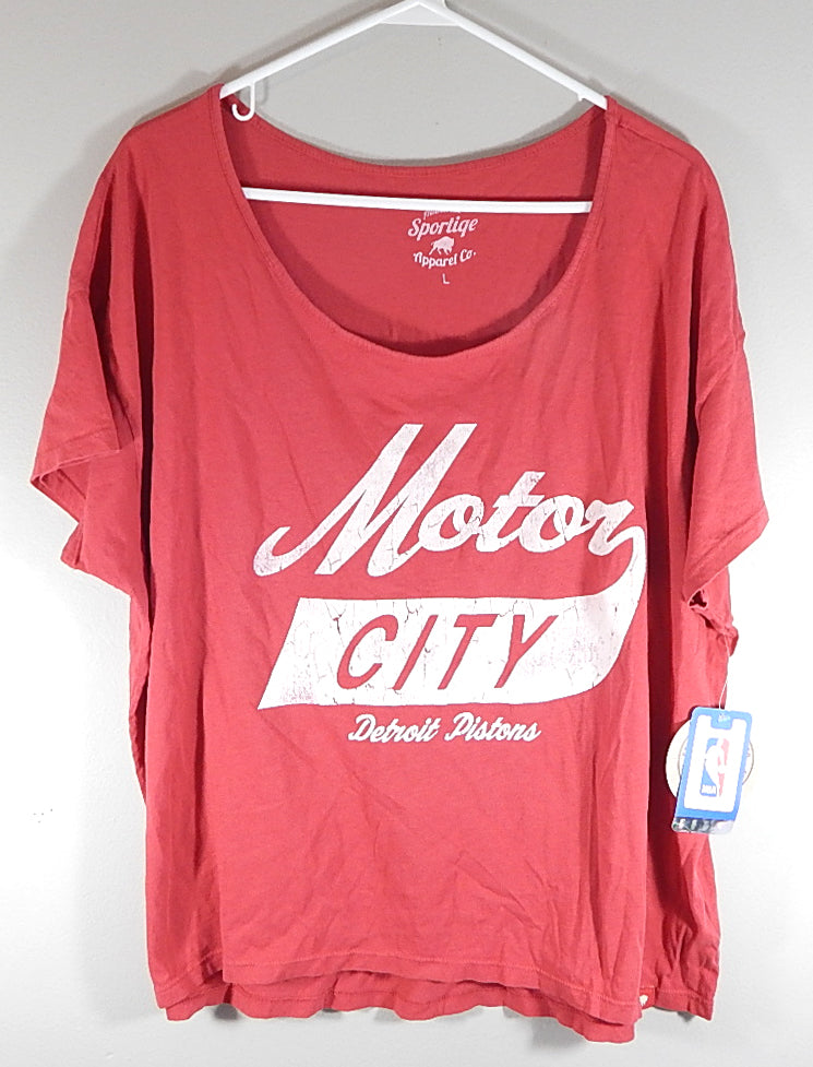 Detroit Pistons Motor City Red Steel Sportiqe Ladies Shirt Size XL New
