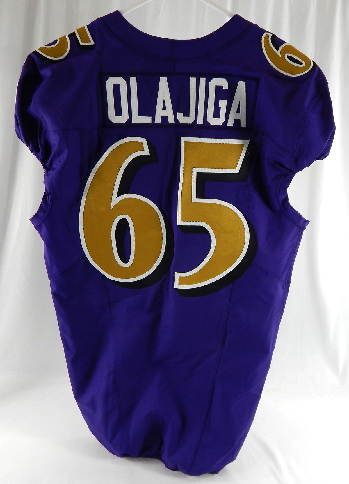 2024 Baltimore Ravens David Olajiga #65 Game Issued Purple Jersey Color Rush 4 Pic2