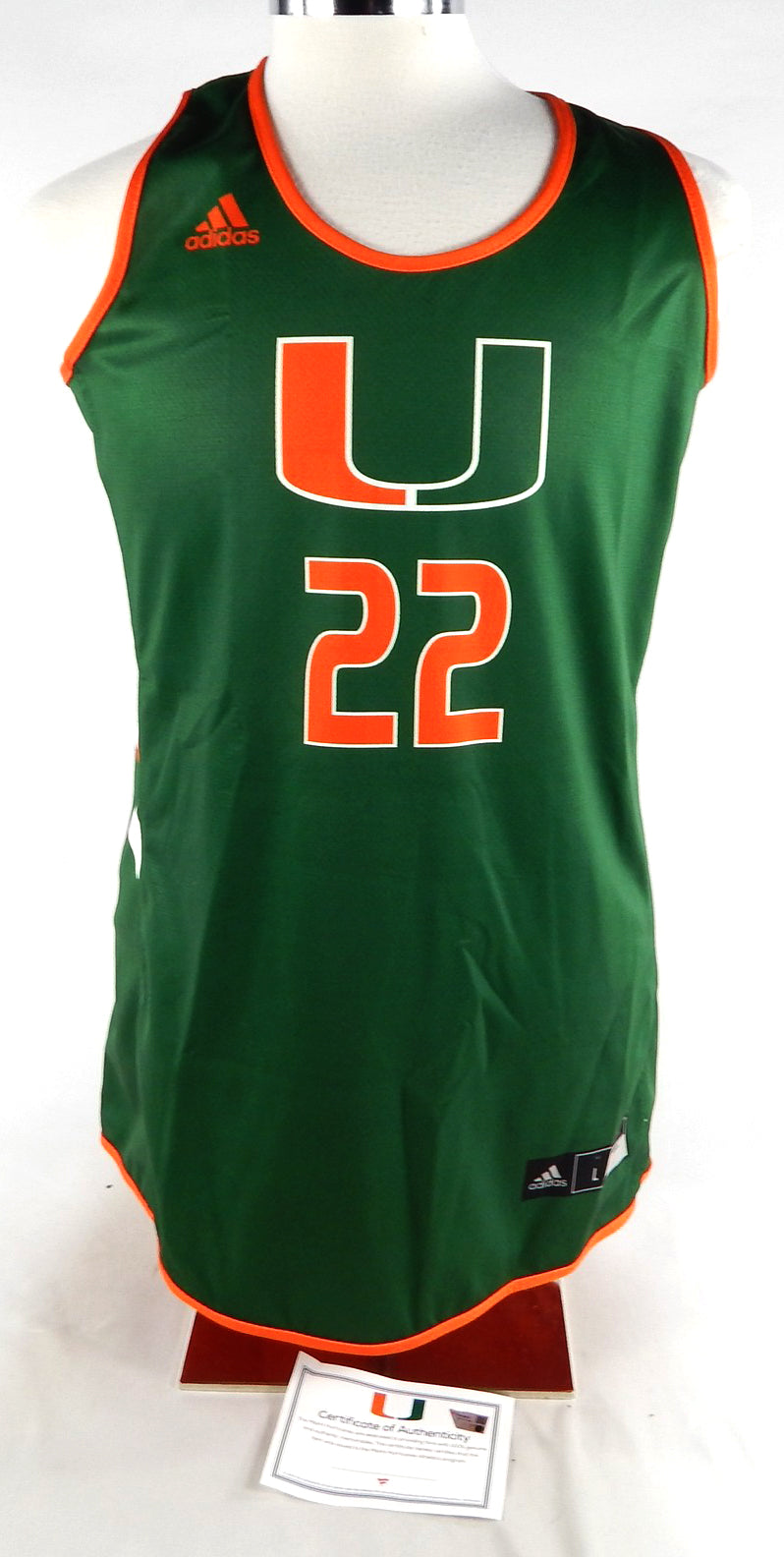 Miami Hurricanes #22 Game Used Green Practice Jersey Basketball L 823