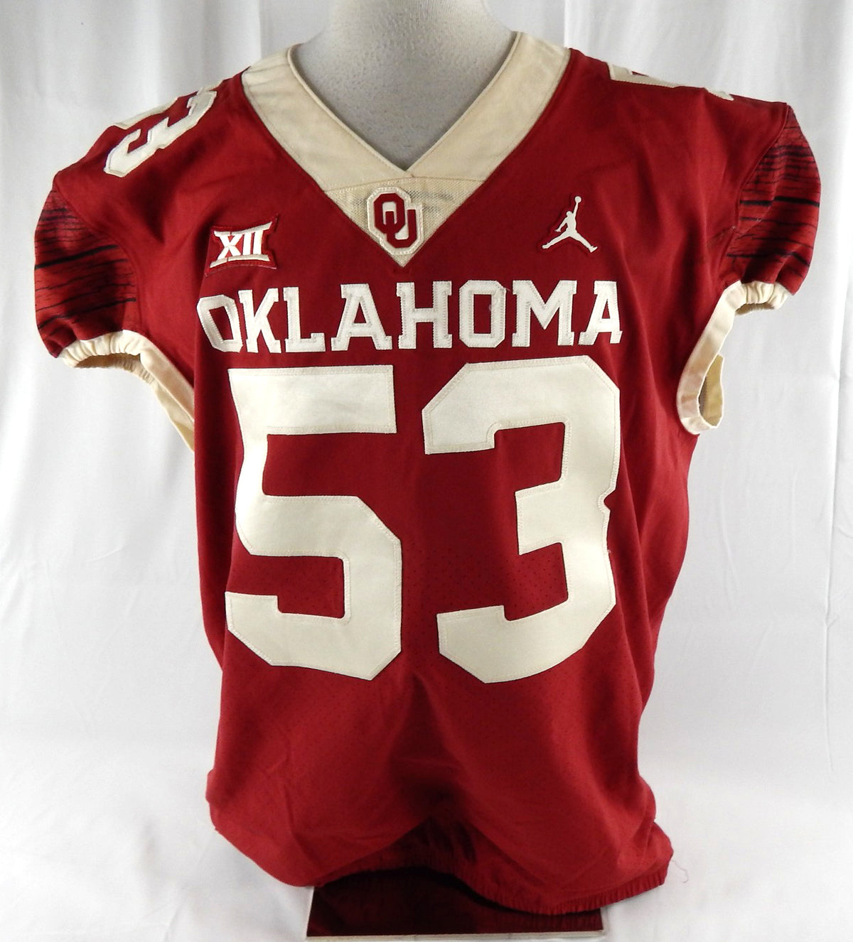 2018 Oklahoma Sooners #53 Game Used Crimson Red Jersey Alt NP Rem 50 239