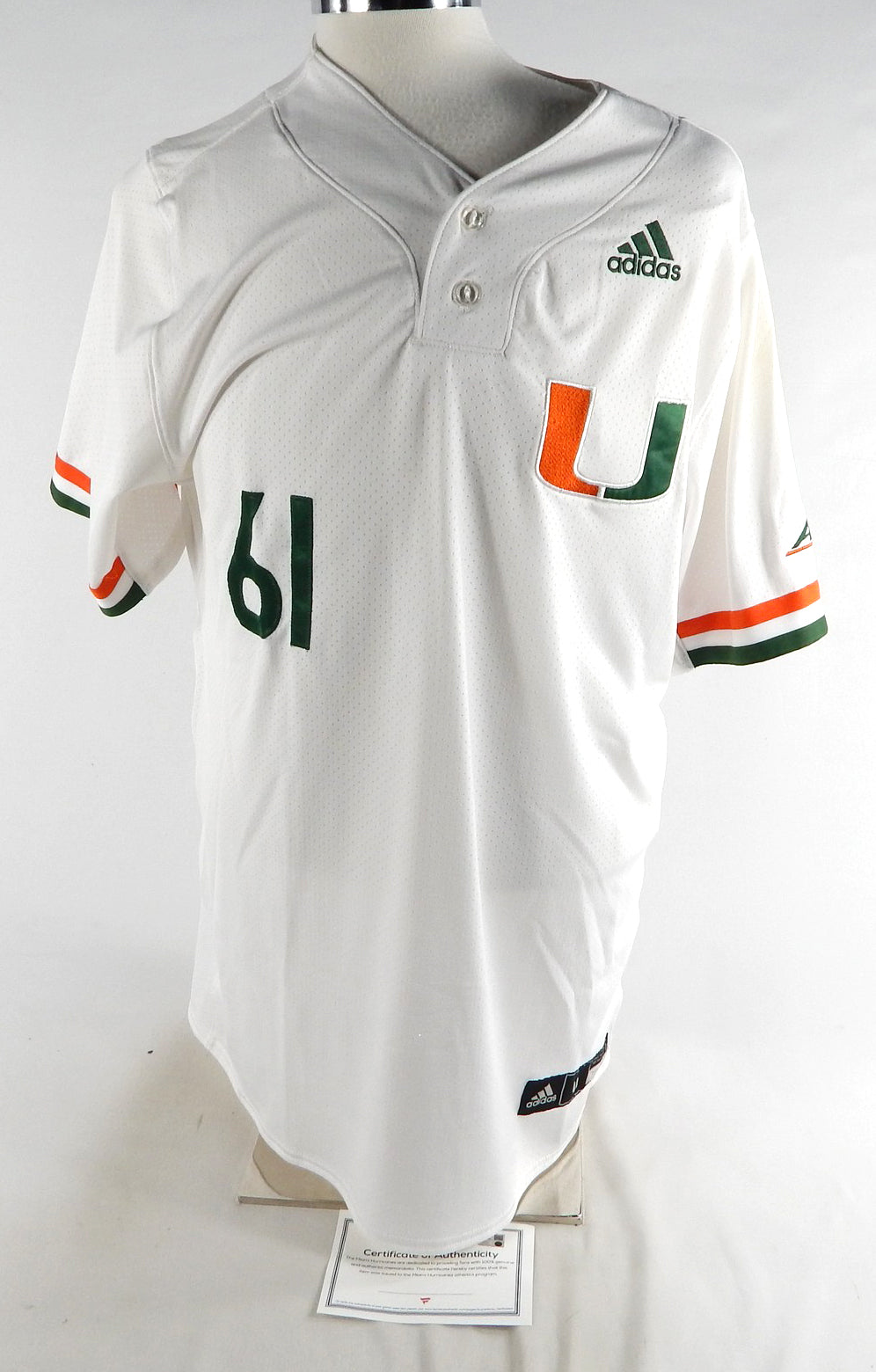 Miami Hurricanes #61 Game Used White Jersey Baseball Name Plate Removed 44 826