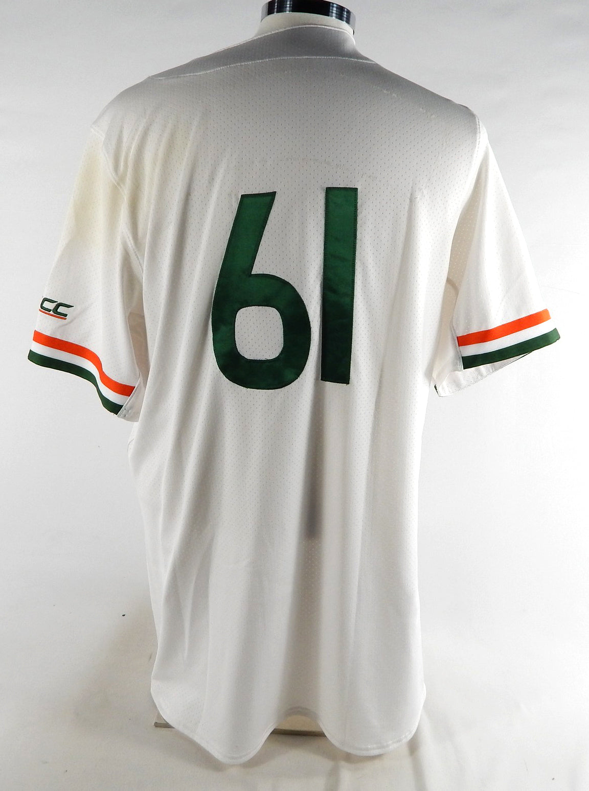 Miami Hurricanes #61 Game Used White Jersey Baseball Name Plate Removed 44 826 Pic2