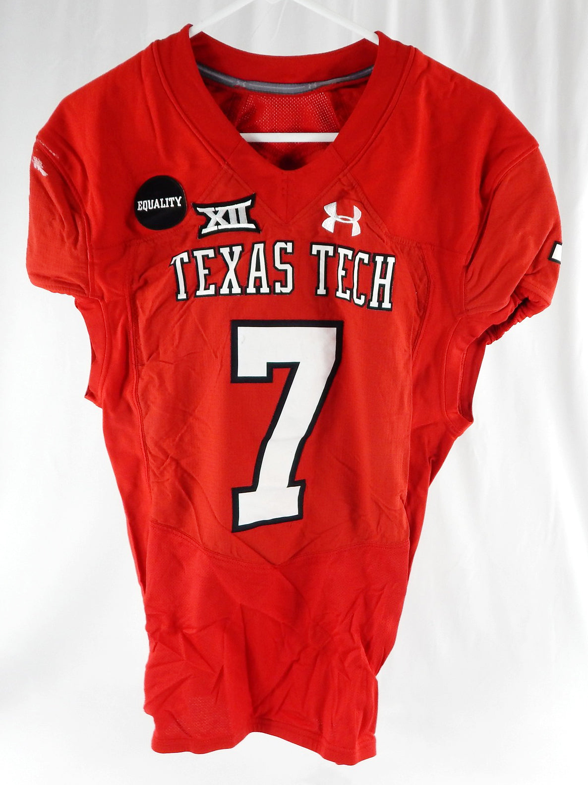 2019 Texas Tech Red Raiders #7 Game Used Red Jersey Equality Patch Football44 9