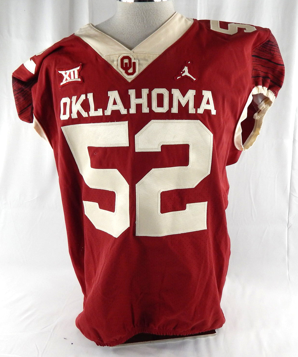 2018 Oklahoma Sooners #52 Game Used Crimson Red Jersey Alternate NP Rem 50 242