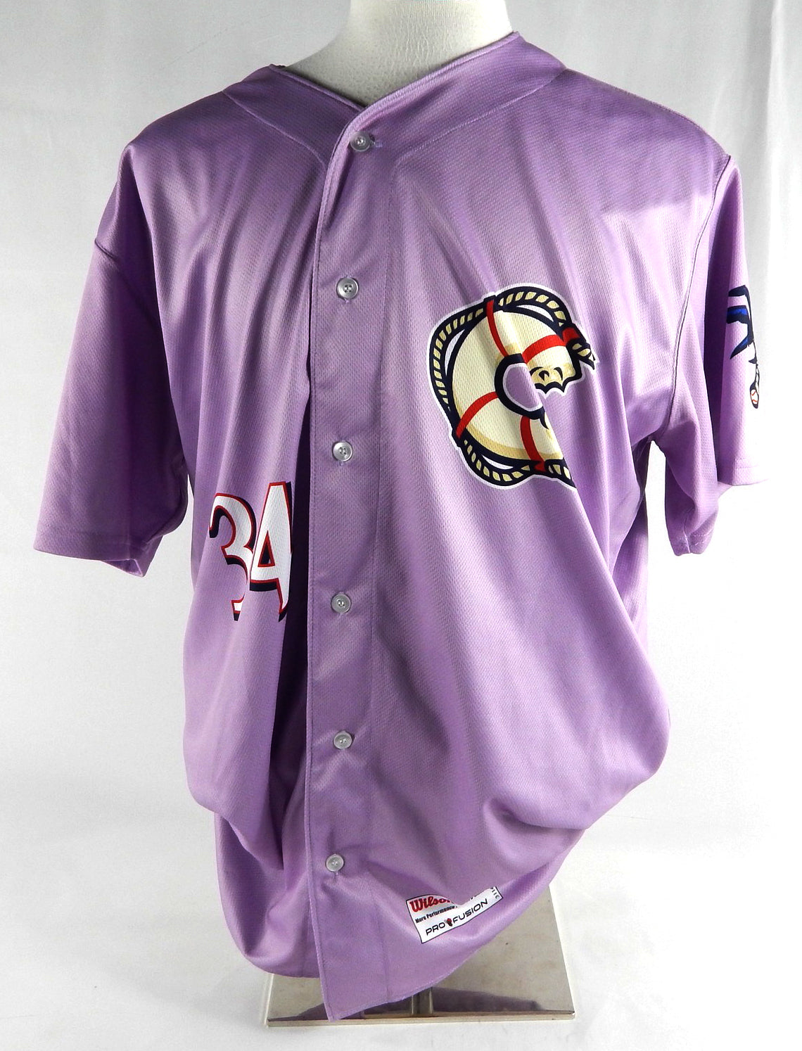 2019 Clearwater Threshers #34 Game Issued Pos Used Purple Jersey Strike Out 7