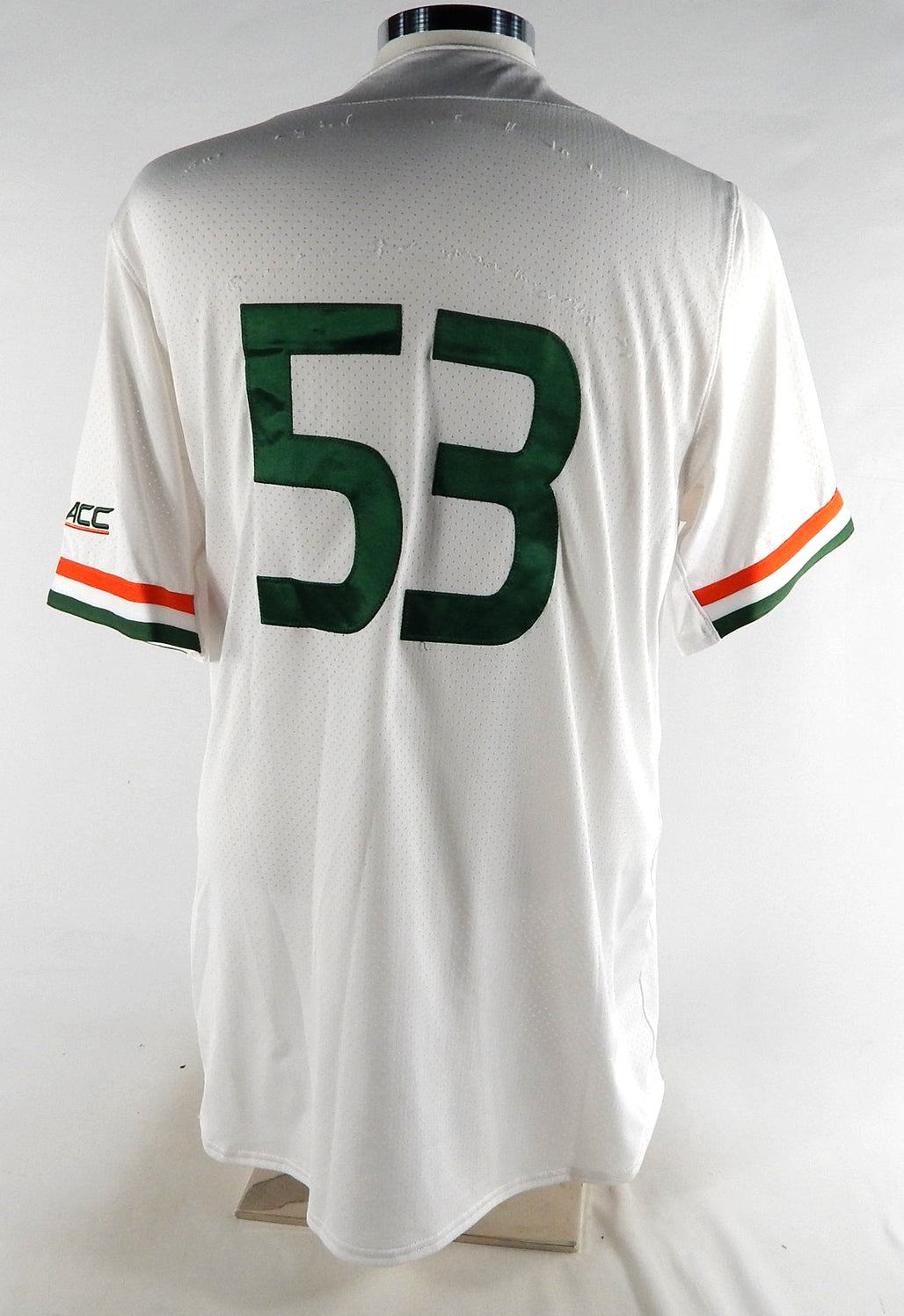 Miami Hurricanes #53 Game Used White Jersey Baseball Name Plate Removed 44 829 Pic2