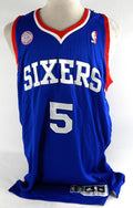 2011-12 Philadelphia 76ers Arnett Moultrie #5 Game Issued Blue Jersey Iverson P8