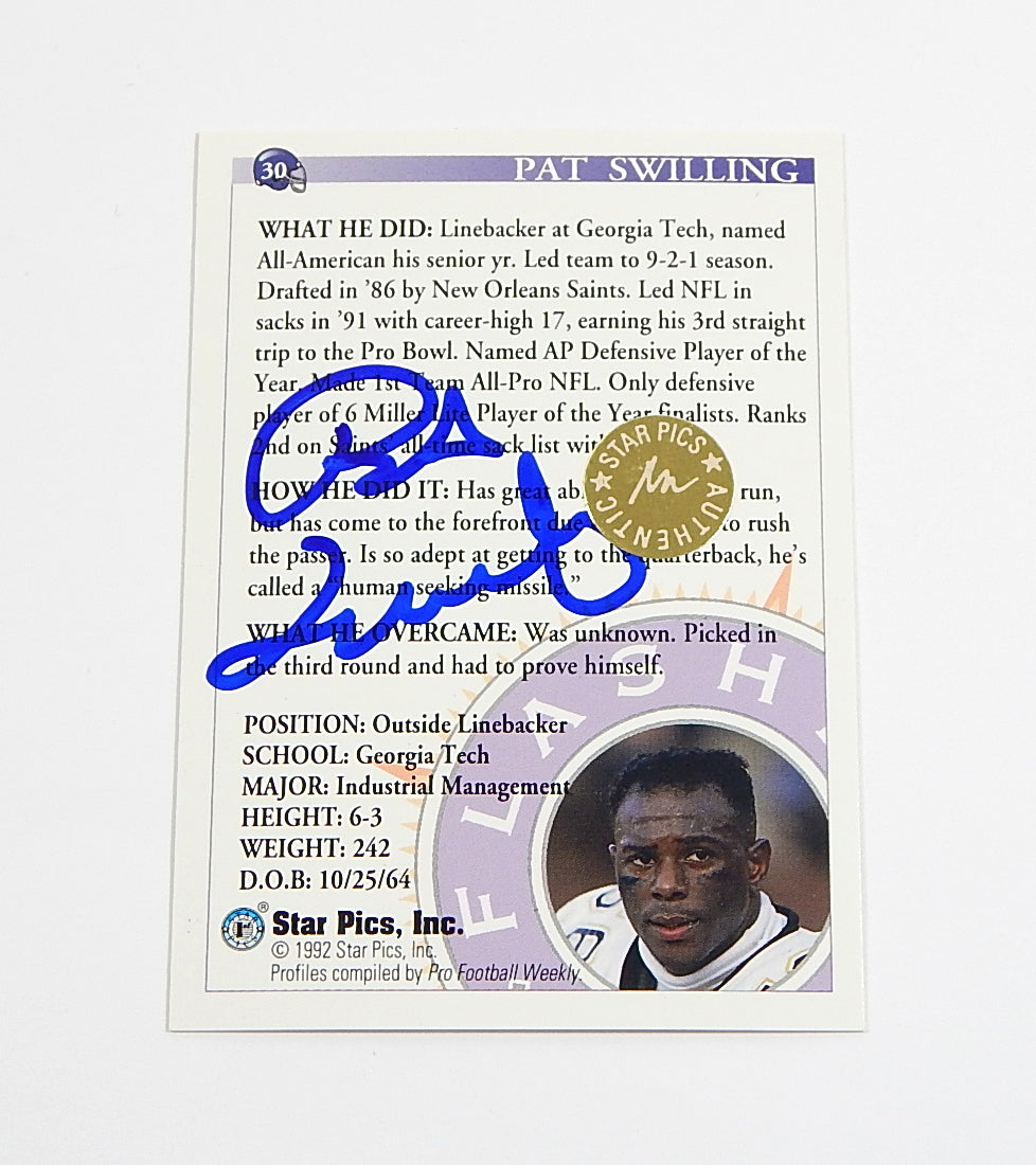 1992 Star Pics Autographs Pat Swilling #30 On Card Auto