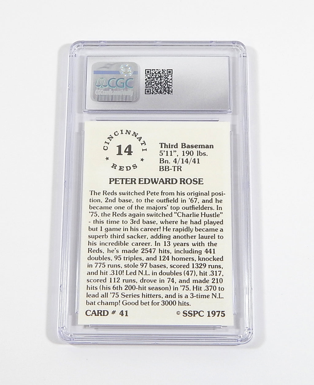 1975 SSPC Pete Rose #41 Reds CGC 9 Pic2