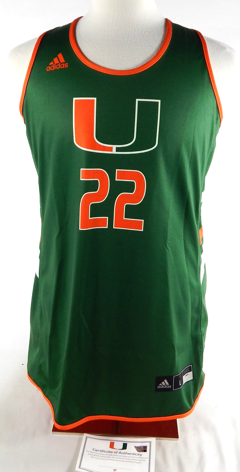 Miami Hurricanes #22 Game Used Green Practice Jersey Basketball L 833