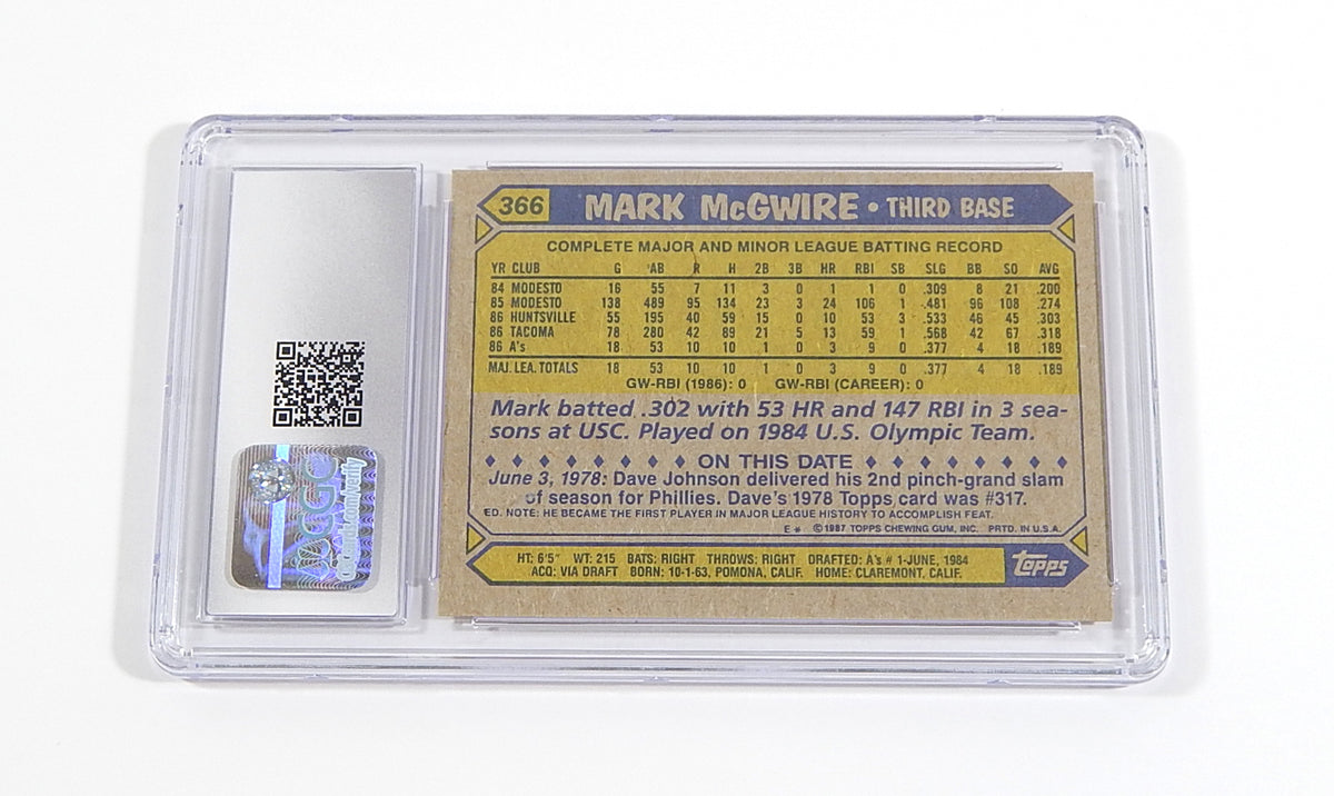 1987 Topps Mark McGwire RC #366 Rookie CGC 9 Pic2