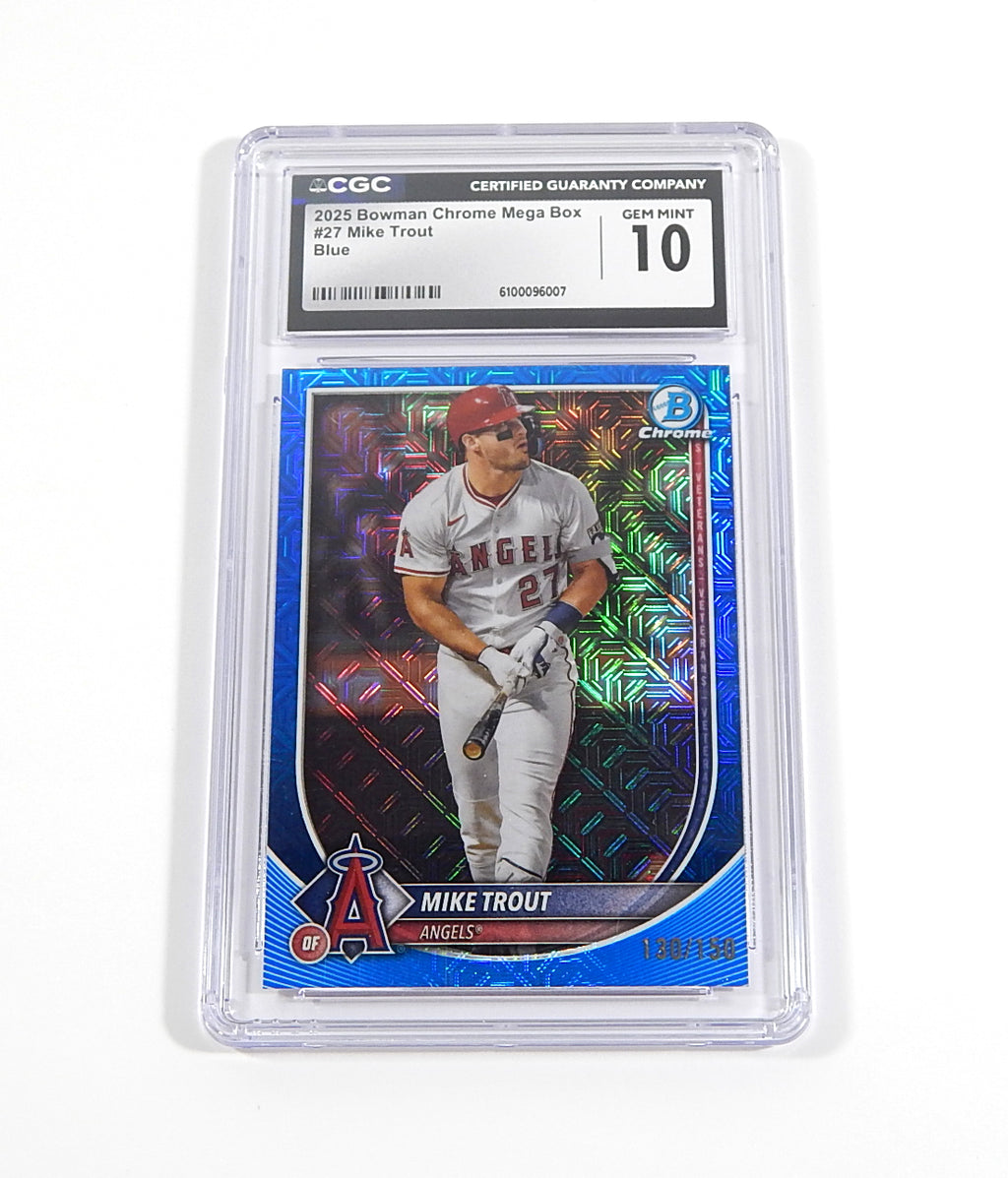 2025 Bowman Chrome Mega Box Blue Refractor Mike Trout #27 #'d /150 CGC 10