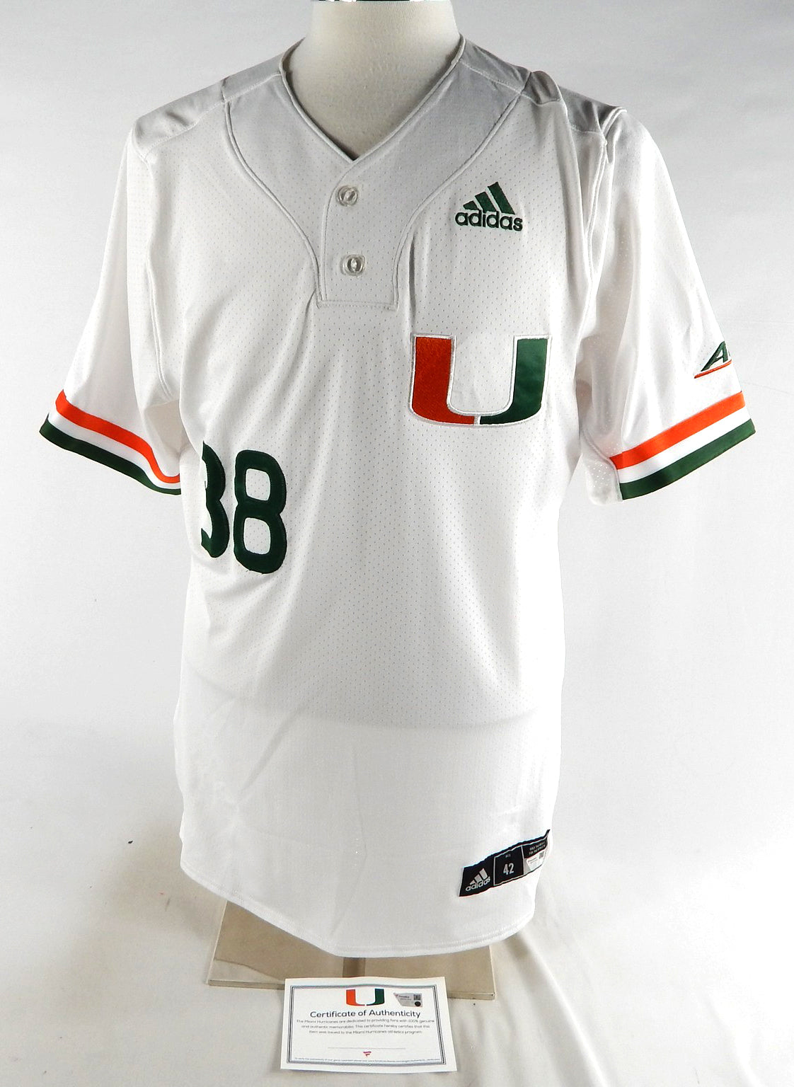 Miami Hurricanes #38 Game Used White Jersey Baseball NP Rem42 836