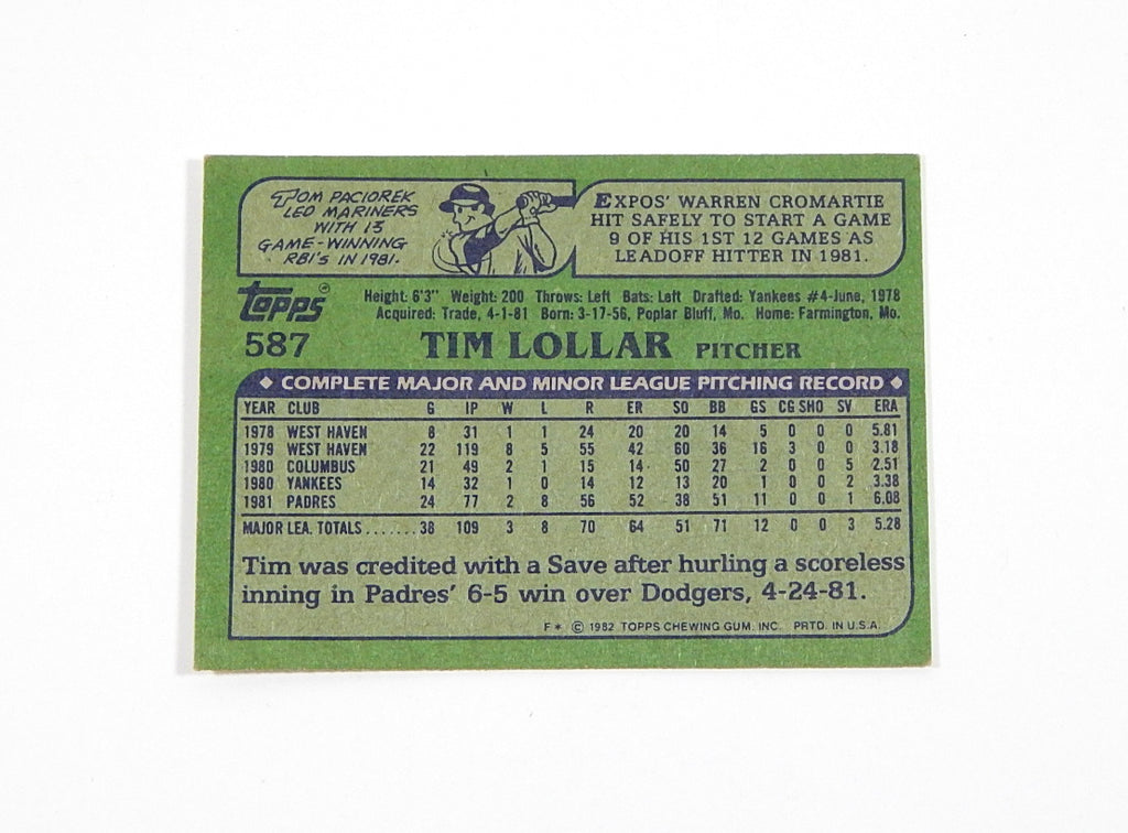 1982 Topps Tim Lollar #587 Signed On Card Auto Autograph Pic2