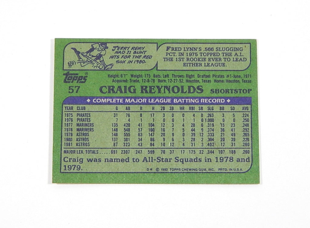 1982 Topps Craig Reynolds #57 Signed On Card Auto Autograph Pic2
