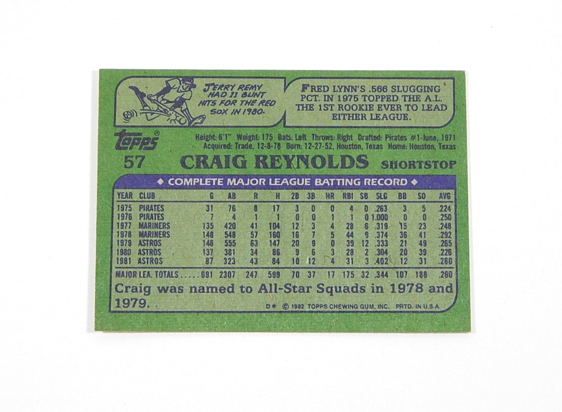 1982 Topps Craig Reynolds #57 Signed On Card Auto Autograph Pic2