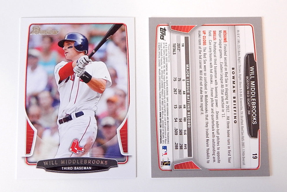 Lot of (25) 2013 Bowman Will Middlebrooks #13 Nm/Mt to Mint Red Sox Pic2